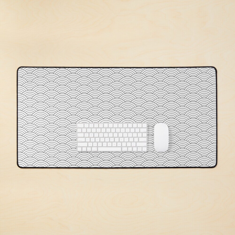 Desk Mat Japanese Seigaiha And Pattern Large Gaming Mouse Pad 35X16 Inch Grey/White 7802738328226