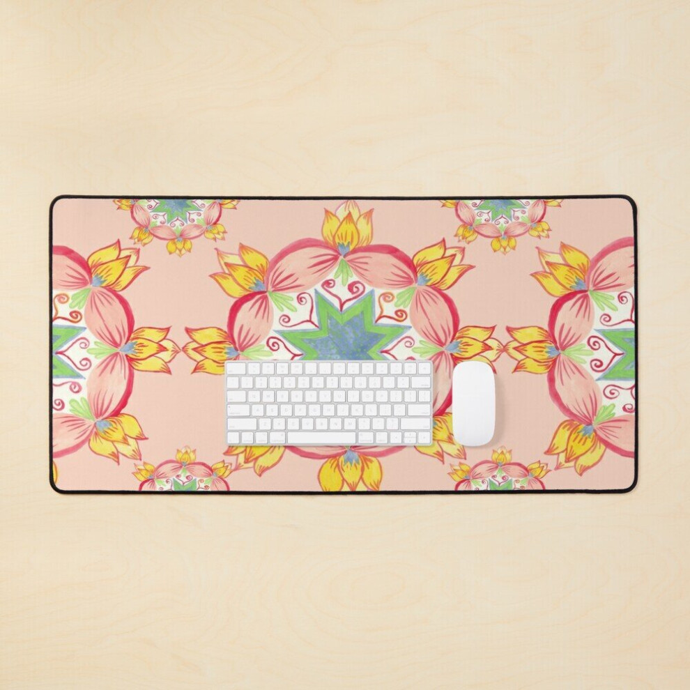 Desk Mat Lotus Flower Mandala With Large Gaming Mouse Pad 35X16 Inch Peach 7802738371765