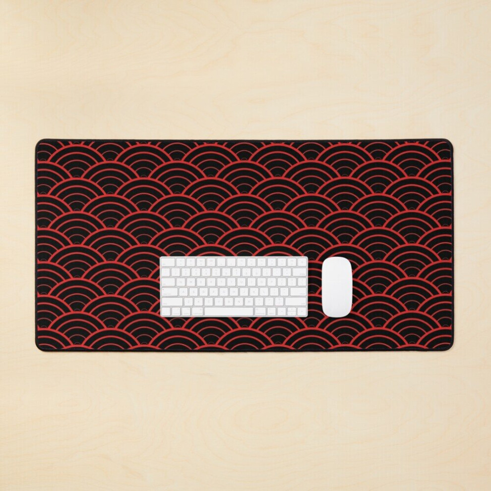 Desk Mat Japanese Waves - Large Gaming Mouse Pad 35X16 Inch Black/Red 7802738399578