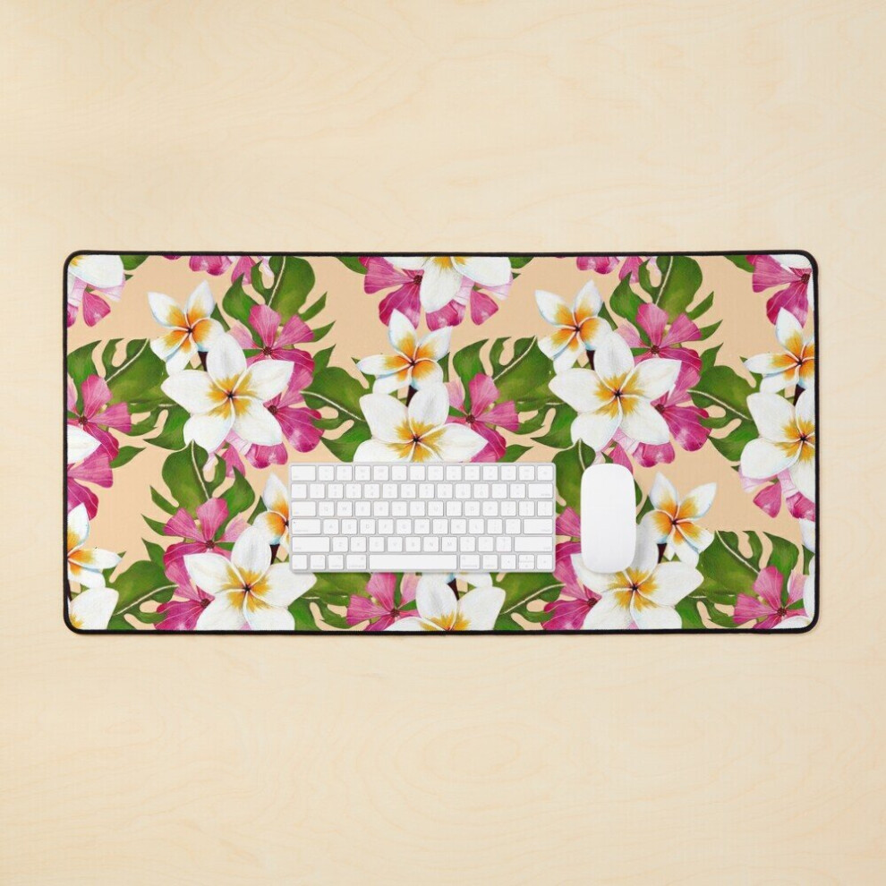 Desk Mat Hawaiian Plumeria Blossoms Large Gaming Mouse Pad 35X16 Inch 7802738341720