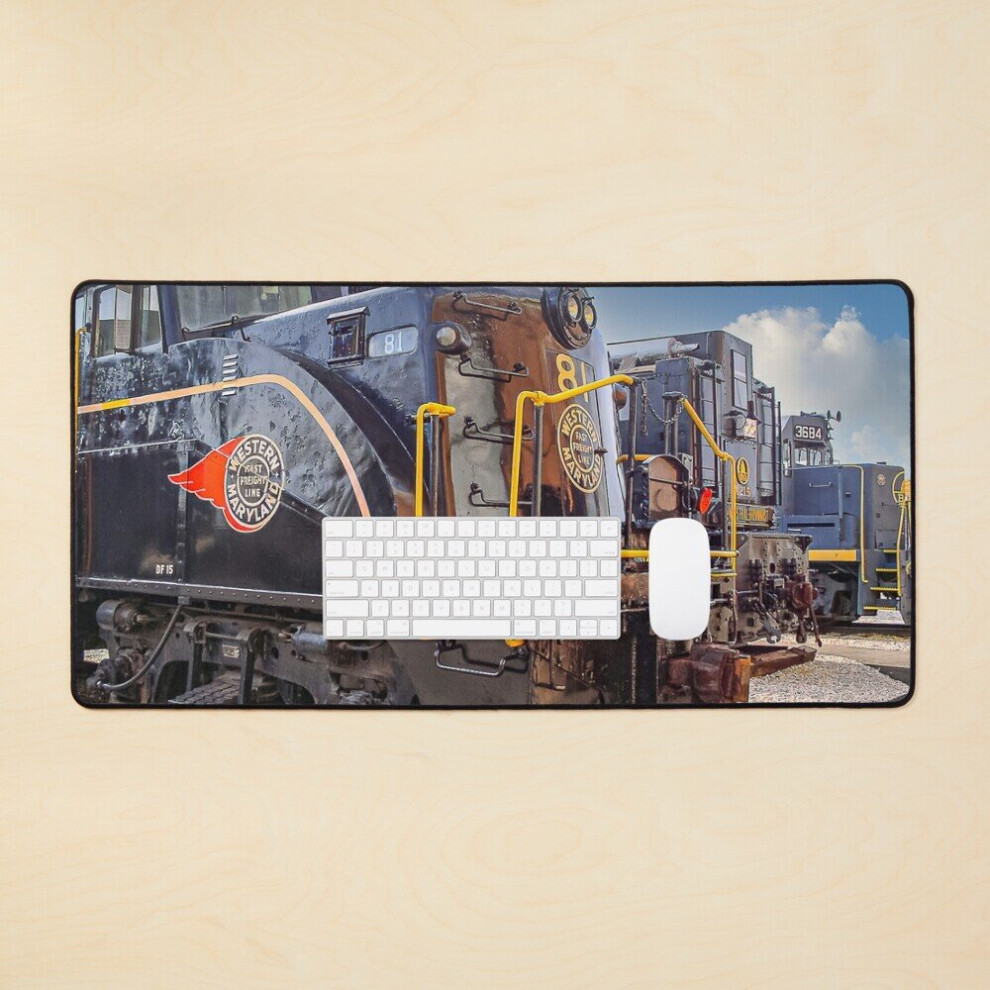 Desk Mat In The Yard - Photograph Of Train Engines Large Gaming Mouse Pad 35X16 Inch 7802738384871