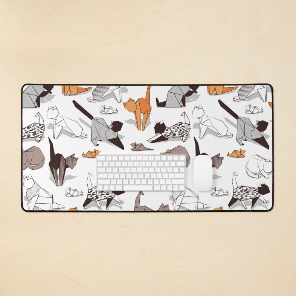 Desk Mat Origami Kitten Friends Paper Cats Large Gaming Mouse Pad 35X16 Inch White 7802738351323