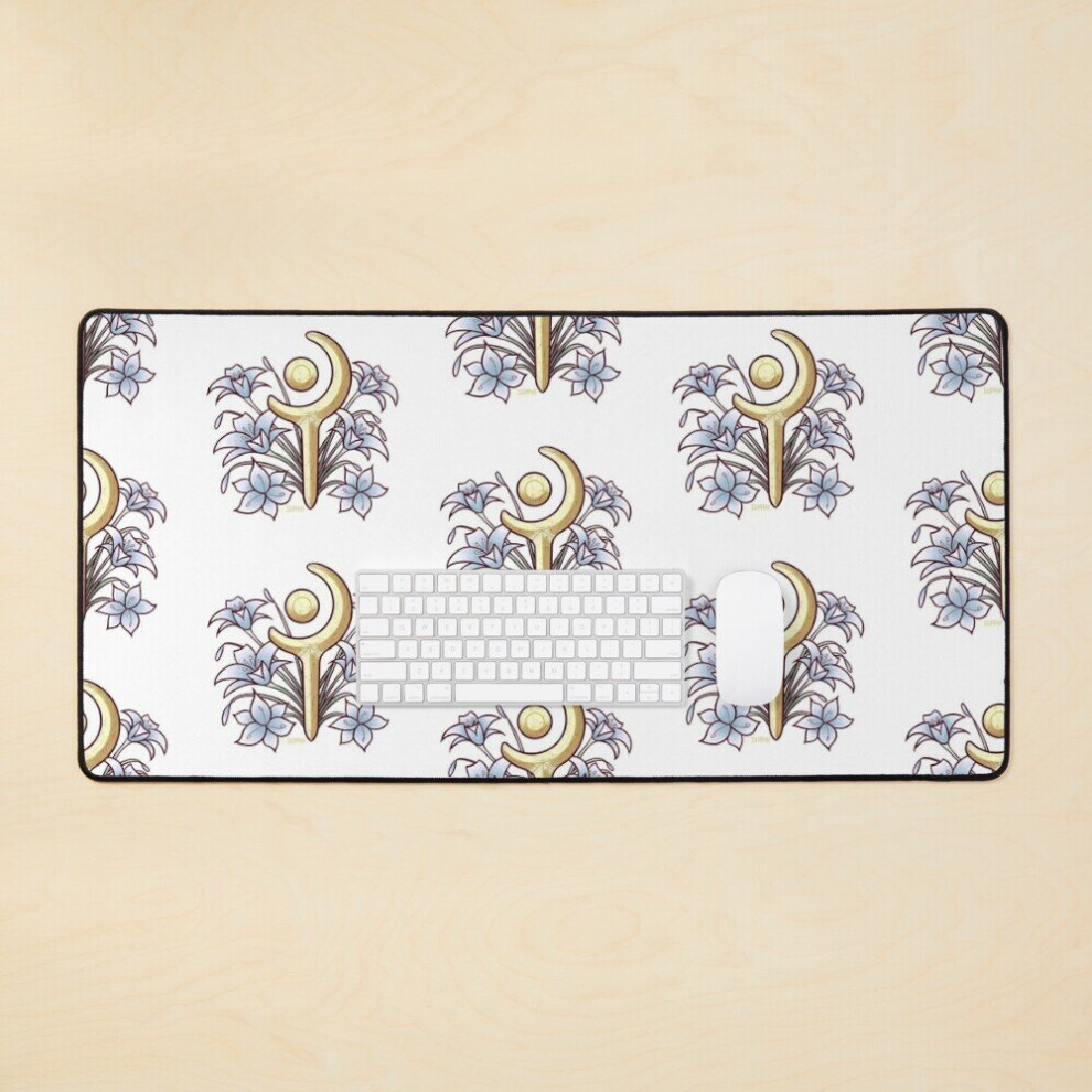 Desk Mat Ffxiv Mage Job Symbol With Flowers Large Gaming Mouse Pad 35X16 Inch White 7802738334937
