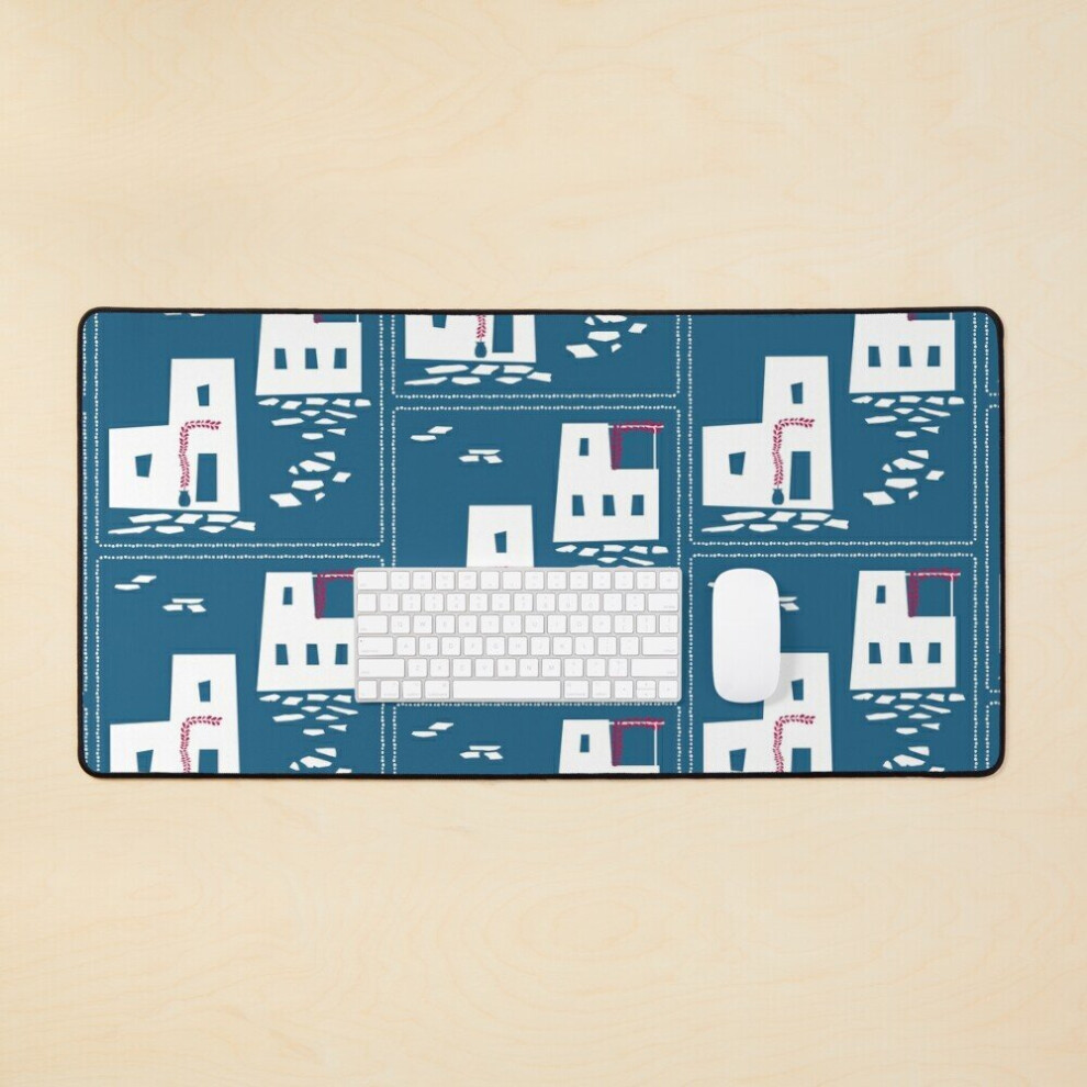 Desk Mat Cycladic Traditional Houses Large Gaming Mouse Pad 35X16 Inch 7802738397239