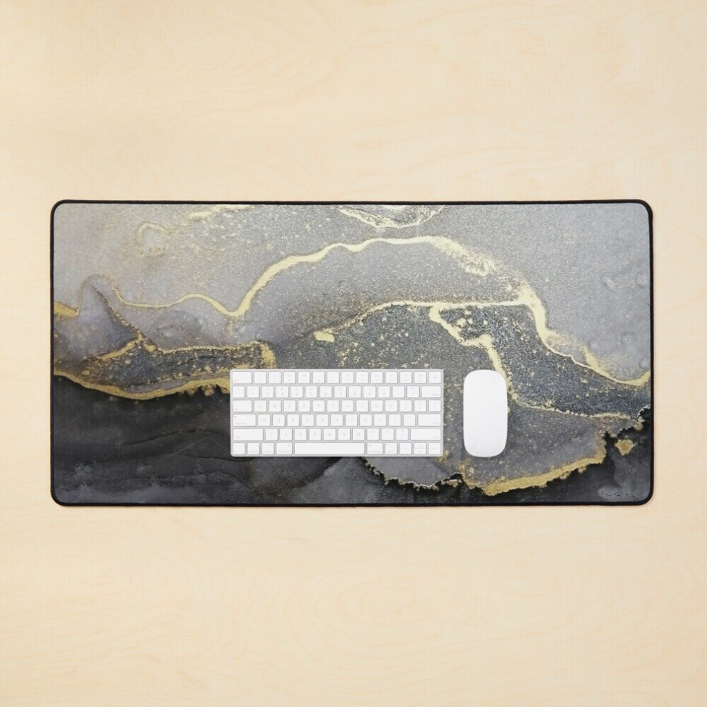 Desk Mat Elegant Marble Ink Abstract Painting Large Gaming Mouse Pad 35X16 Inch Black/Gold 7802738351934