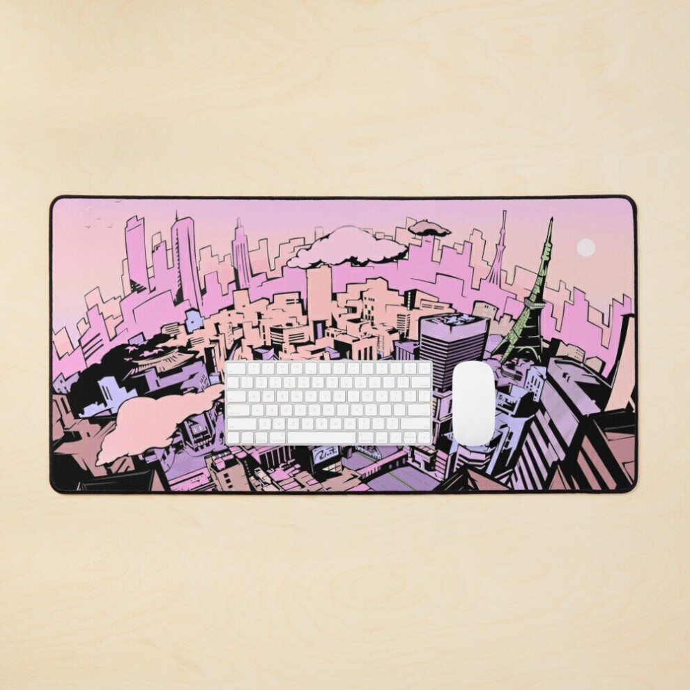 Desk Mat Persona 5 Pastel Sunset Tokyo Loading Screen Large Gaming Mouse Pad 35X16 Inch 7802738309898