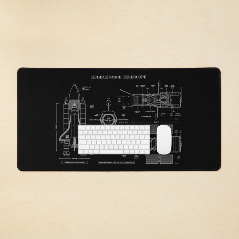 Desk Mat Hubble Space Telescope ( Stencil - ) Large Gaming Mouse Pad 35X16 Inch White 7802738405408