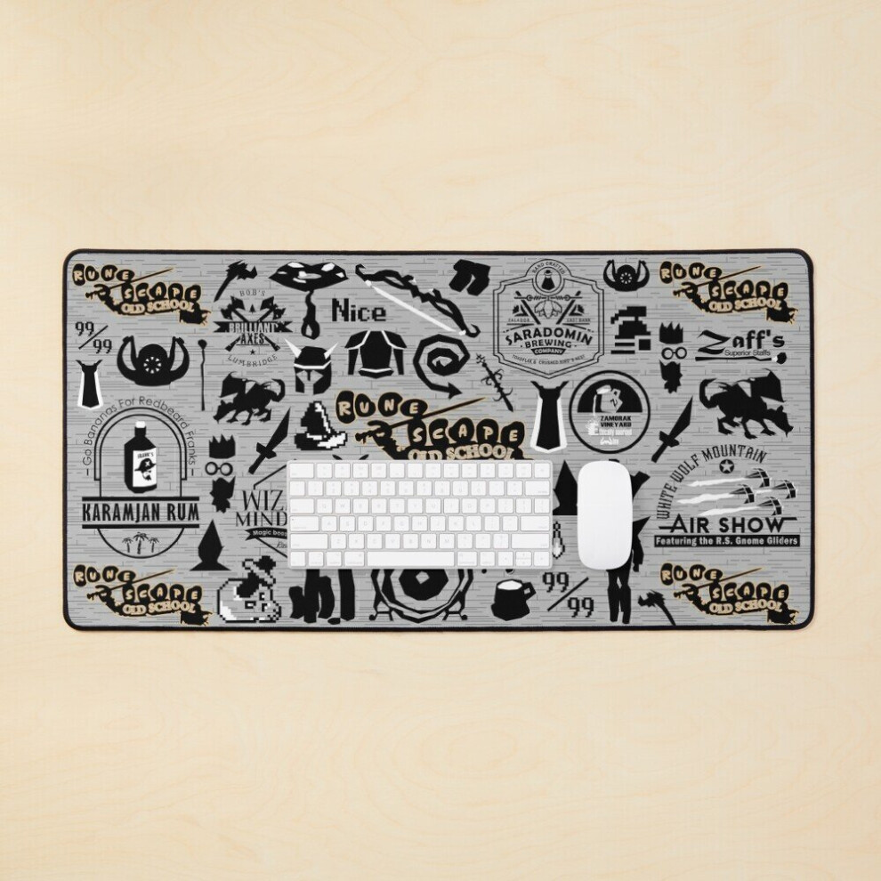 Desk Mat Old School Iconic Silhouette Images Osrs Large Gaming Mouse Pad 35X16 Inch 7802738312195