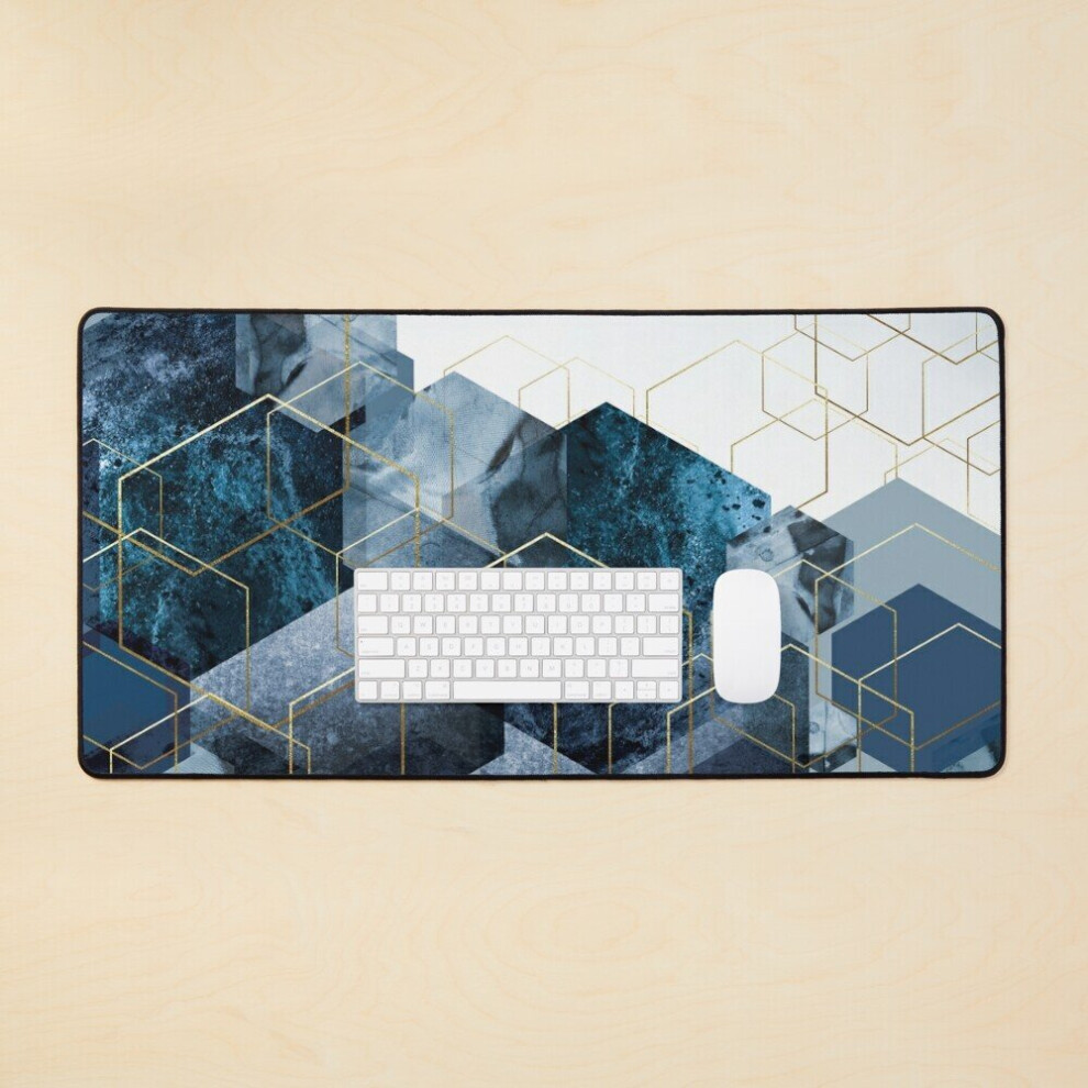 Desk Mat Geometric Landscape In And Large Gaming Mouse Pad 35X16 Inch Blue/Gold 7802738409000