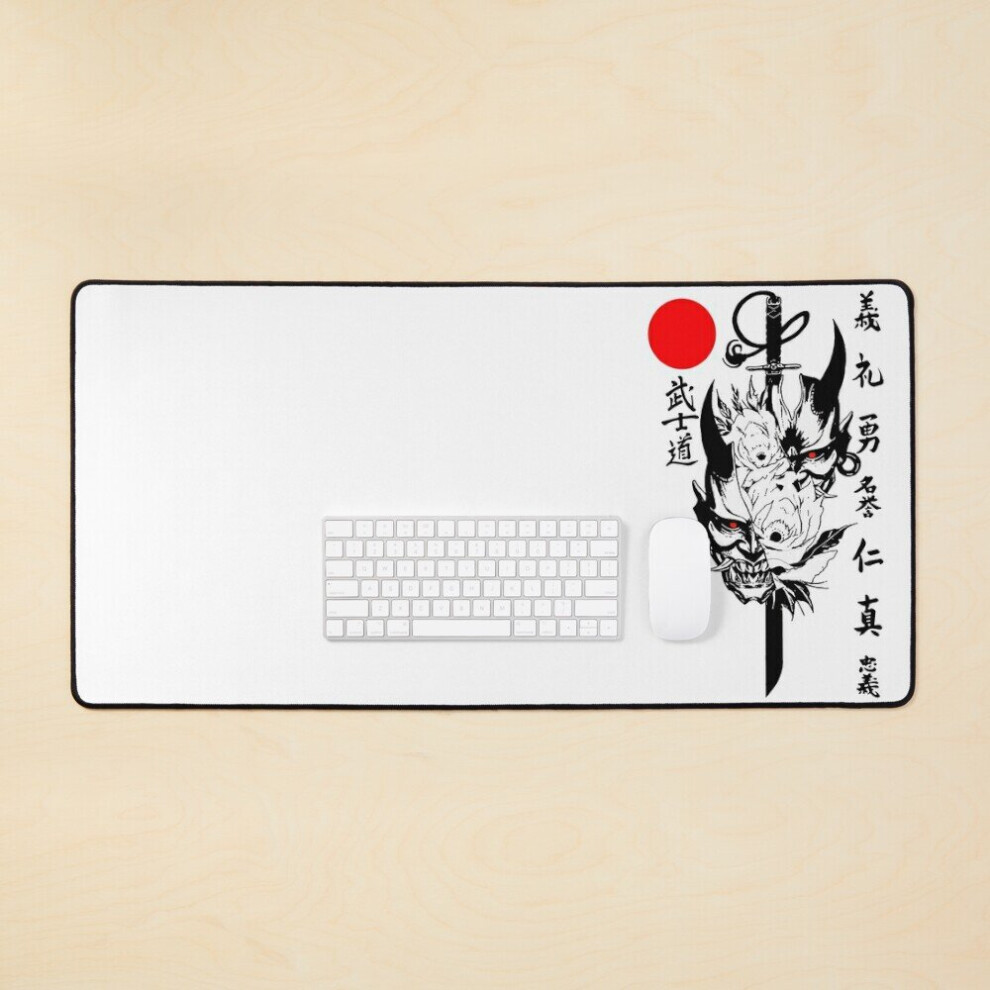 Desk Mat Japanese Samurai Demon Mask Traditional Urban Style Large Gaming Mouse Pad 35X16 Inch 7802738400380