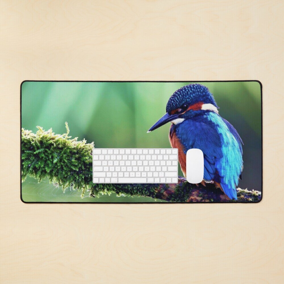 Desk Mat Kingfisher Sitting On Branch Large Gaming Mouse Pad 35X16 Inch 7802738325751