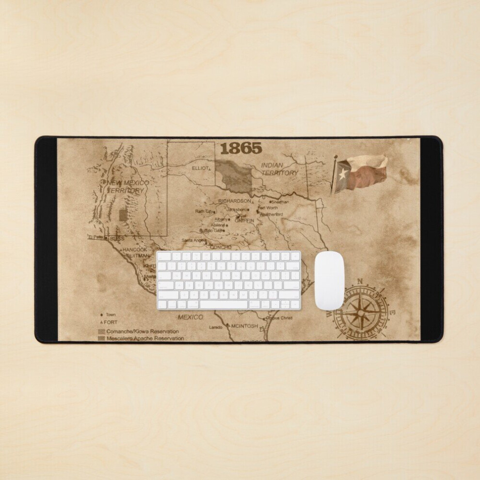 Desk Mat Texas 1865 Rustic Map Large Gaming Mouse Pad 35X16 Inch 7802738396966
