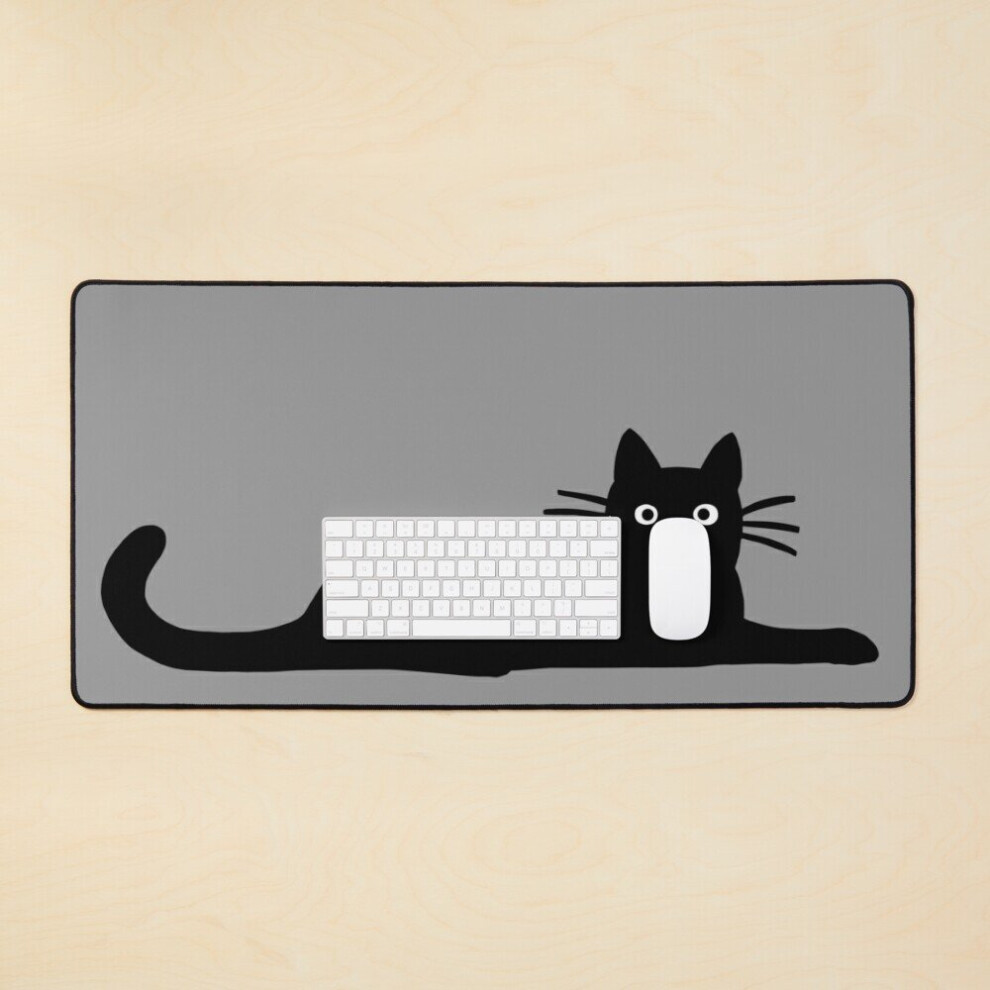 Desk Mat Cat Large Gaming Mouse Pad 35X16 Inch Black 7802738323269
