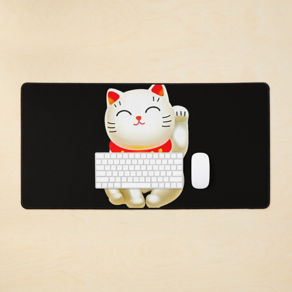 Desk Mat Lucky Fortune Cat Maneki-Neko Lucky Fortune Cat Japan, Large Gaming Mouse Pad 35X16 Inch 7802738391848