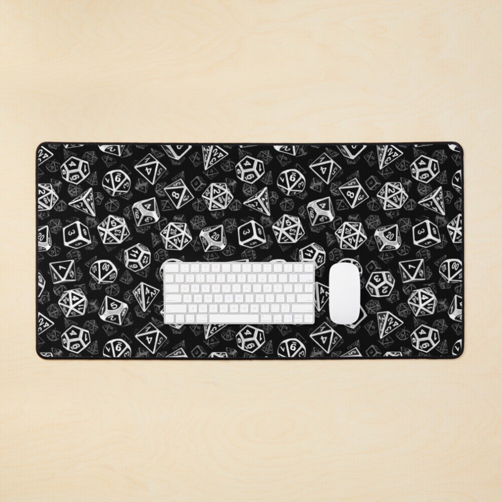 Desk Mat D20 Dice Set Pattern (White) Large Gaming Mouse Pad 35X16 Inch White 7802738315738