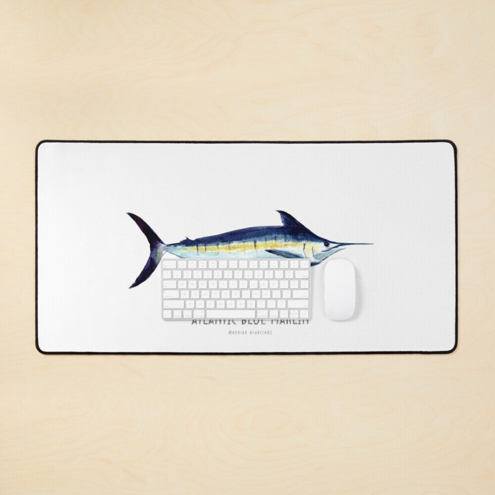 Desk Mat Atlantic Marlin (Watercolor Sketch), Fish, Ocean Fish, Pelagic, Billfish Large Gaming Mouse Pad 35X16 Inch Blue 7802738360387