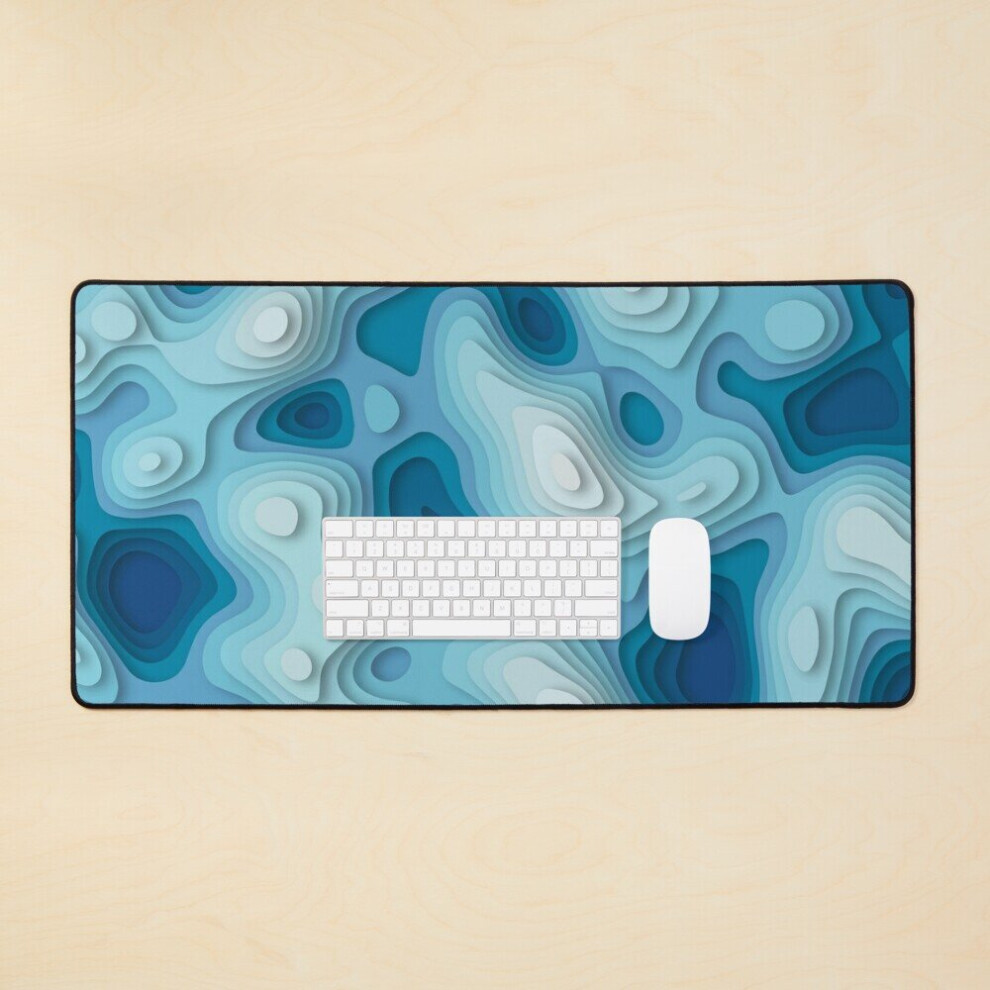 Desk Mat Wavy 3D Papercut Large Gaming Mouse Pad 35X16 Inch Blue 7802738369304