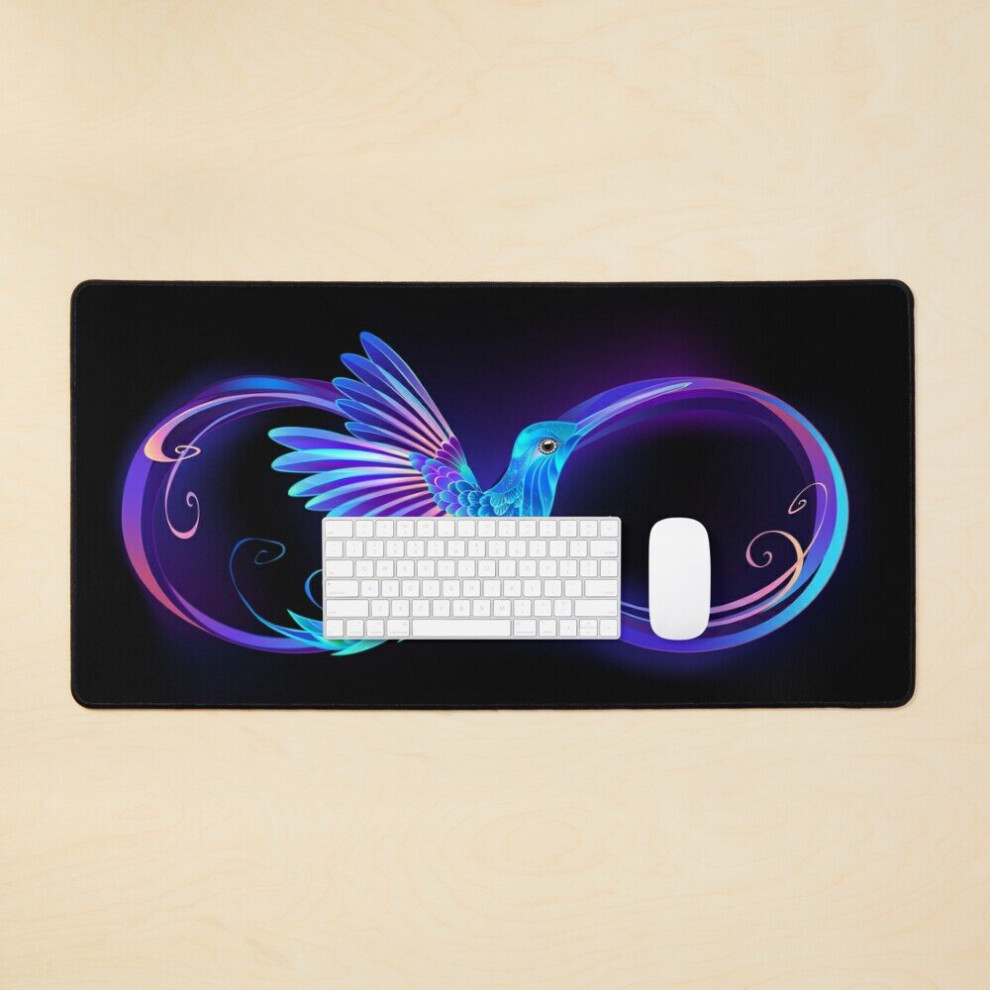 Desk Mat Infinity Symbol With Glowing Hummingbird Large Gaming Mouse Pad 35X16 Inch 7802738318265