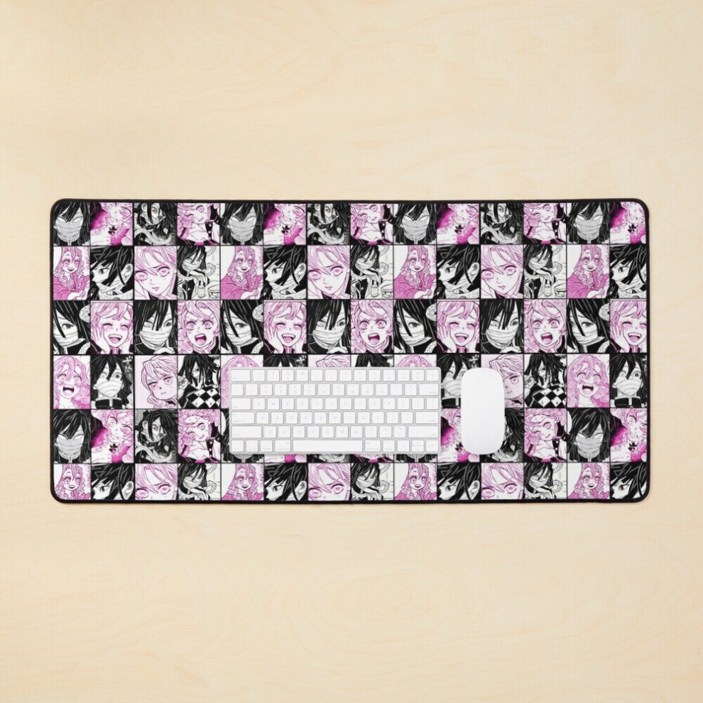 Desk Mat Cute Couple Samurai Manga Collage Large Gaming Mouse Pad 35X16 Inch 7802738325782