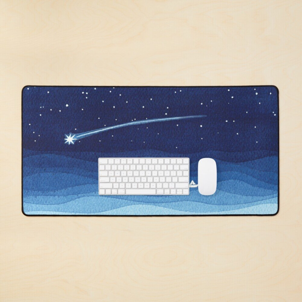 Desk Mat Falling Star, Shooting Star, Sailboat Ocean Waves Sea Large Gaming Mouse Pad 35X16 Inch Blue 7802738409437