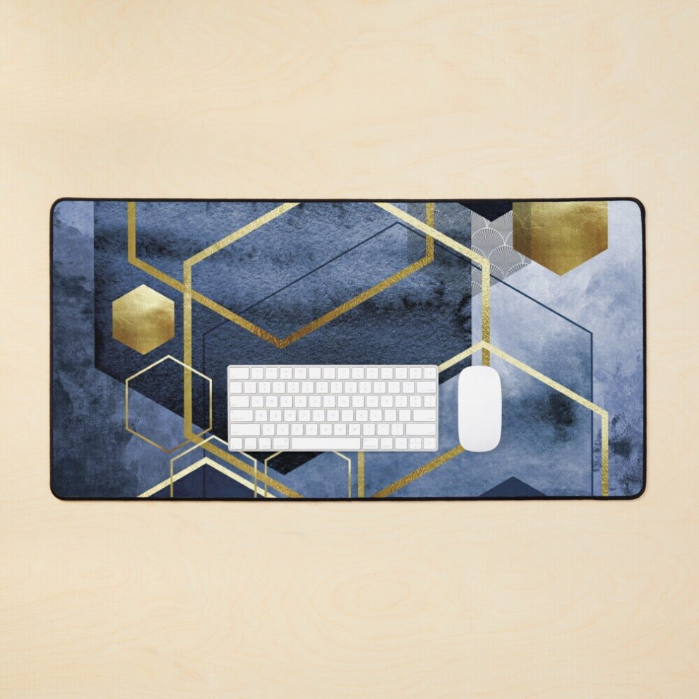 Desk Mat Abstract Geo In Large Gaming Mouse Pad 35X16 Inch Blue 7802738374551