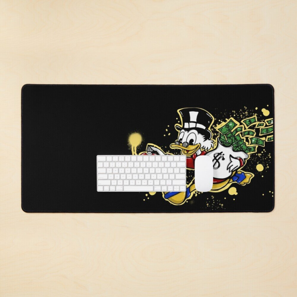 Desk Mat Paint Scrooge Mcduck And Money Large Gaming Mouse Pad 35X16 Inch Yellow 7802738368956