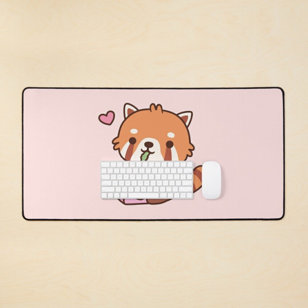 Desk Mat Cute Panda Loves Drinking Strawberry Milk Large Gaming Mouse Pad 35X16 Inch Red 7802738409970
