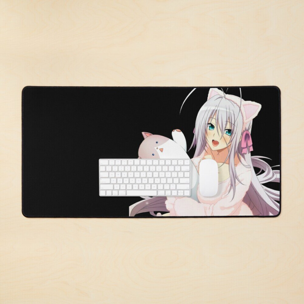 Desk Mat Hot Rossweisse Neko Lewd Boobs Cute Cat Tits (High School Dxd Sexy Ecchi Hentai Girl) Large Gaming Mouse Pad 35X16 Inch 7802738349207