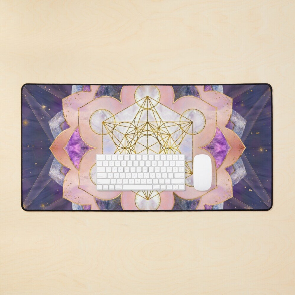 Desk Mat Metatron's Cube In Gemstone Lotus Sacred Geometry Large Gaming Mouse Pad 35X16 Inch 7802738343250