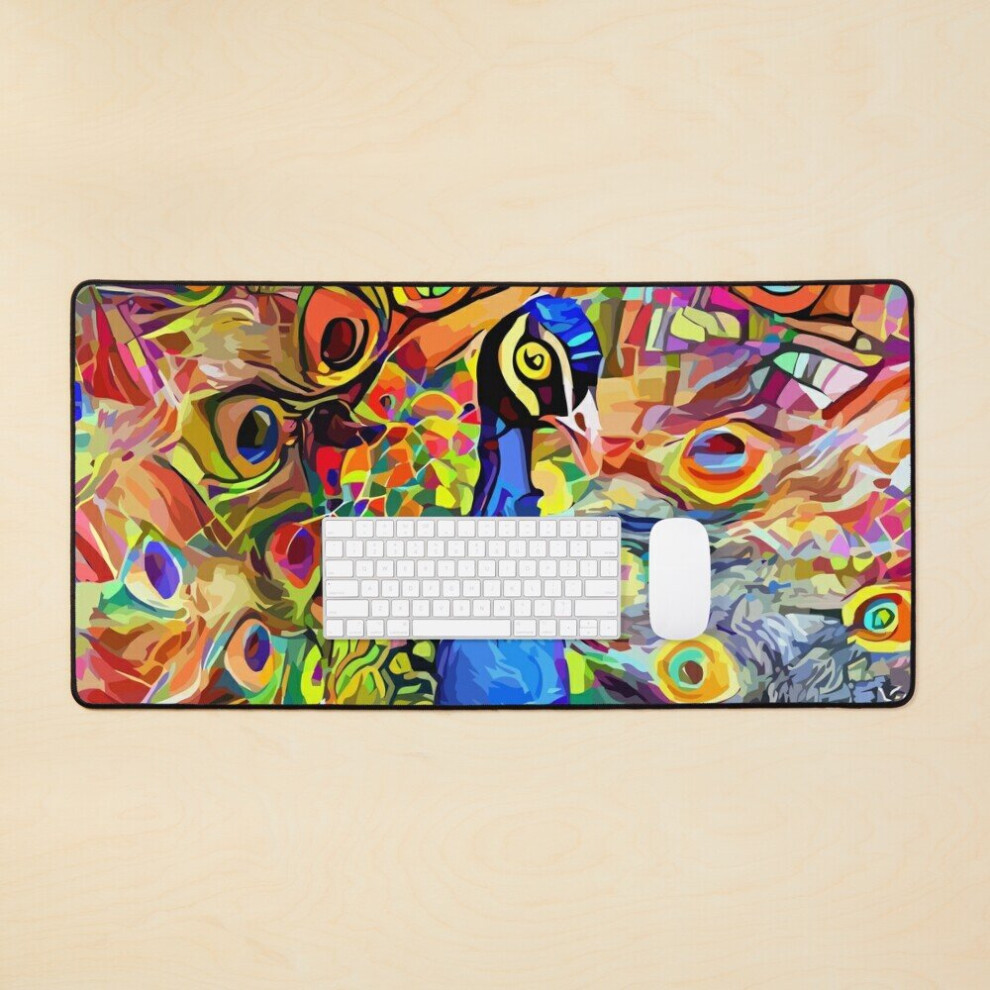 Desk Mat Vibrant Abstract Impressionist Peacock Portrait Painting Large Gaming Mouse Pad 35X16 Inch 7802738351200