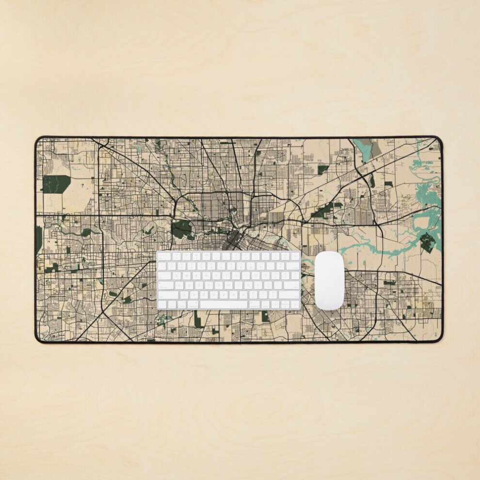 Desk Mat Houston City Map Of Texas, Usa - Vintage Large Gaming Mouse Pad 35X16 Inch 7802738389111