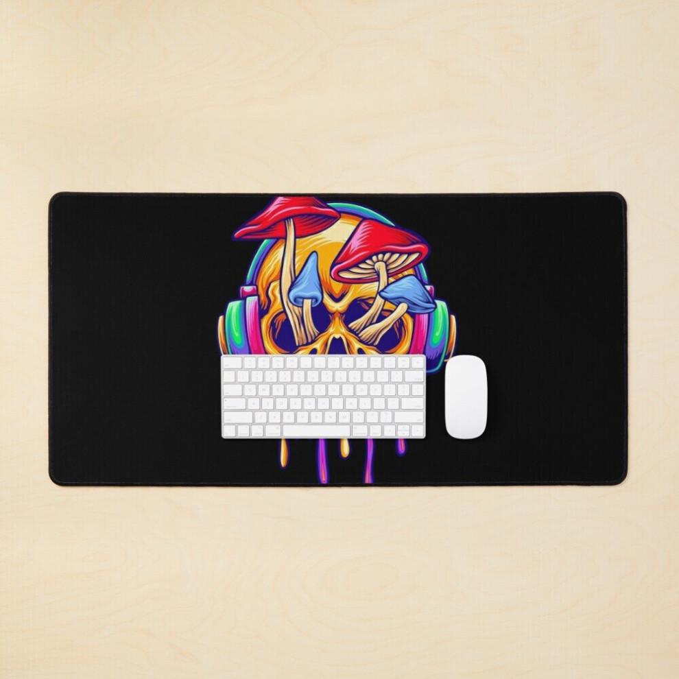 Desk Mat Funky Psychedelic Skull Mushrooms Large Gaming Mouse Pad 35X16 Inch 7802738342772