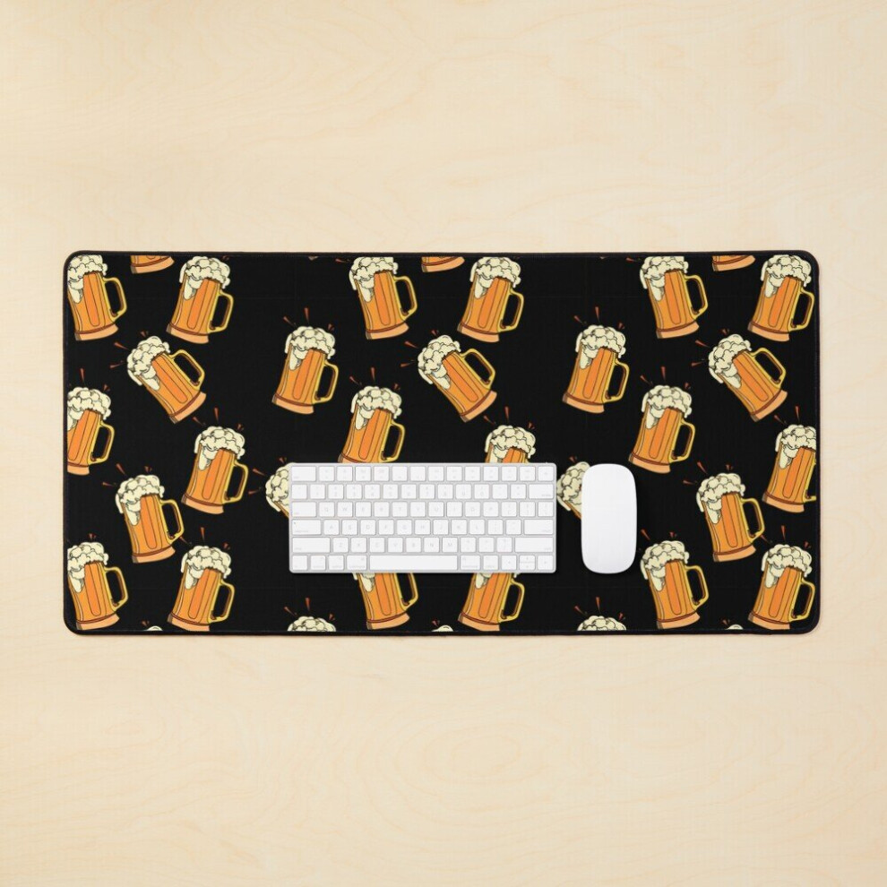 Desk Mat Vector Seamless Pattern Glass Of Beer Large Gaming Mouse Pad 35X16 Inch 7802738362381