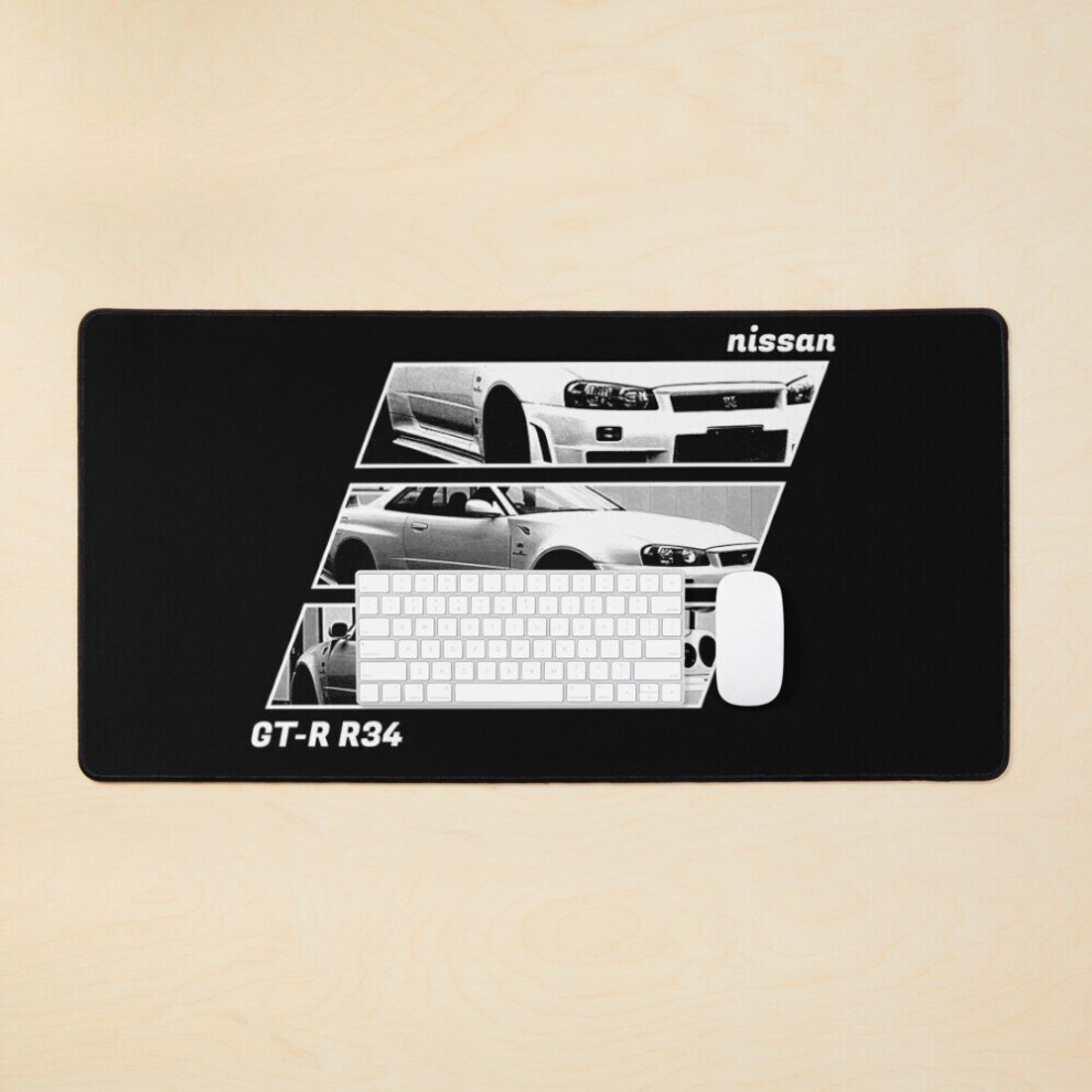 Desk Mat Nissan Skyline Gt-R R34 'N Archive 2 ( Version) Large Gaming Mouse Pad 35X16 Inch Black/White 7802738375824