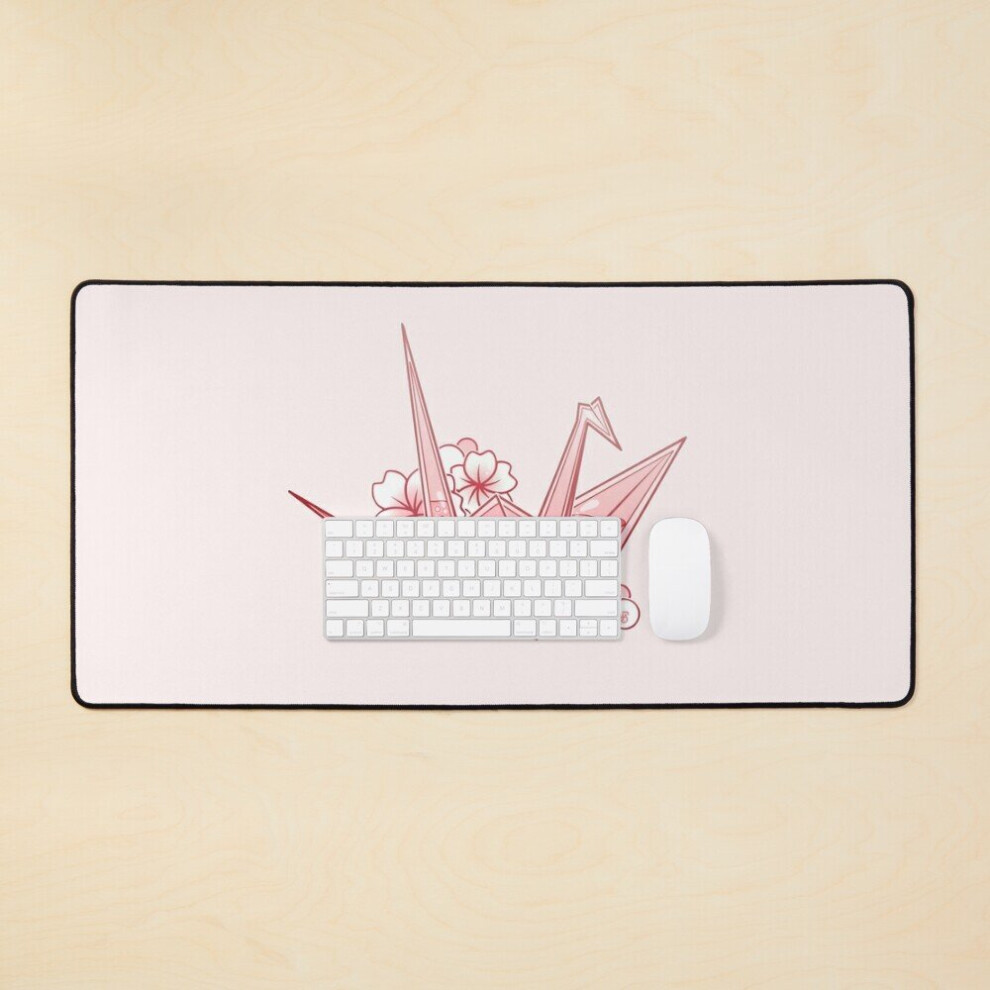 Desk Mat Glass Sakura Origami Crane Large Gaming Mouse Pad 35X16 Inch 7802738325867
