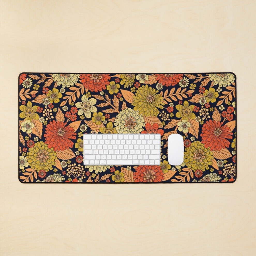 Desk Mat Zinnias Floral Large Gaming Mouse Pad 35X16 Inch Orange/Yellow 7802738396720