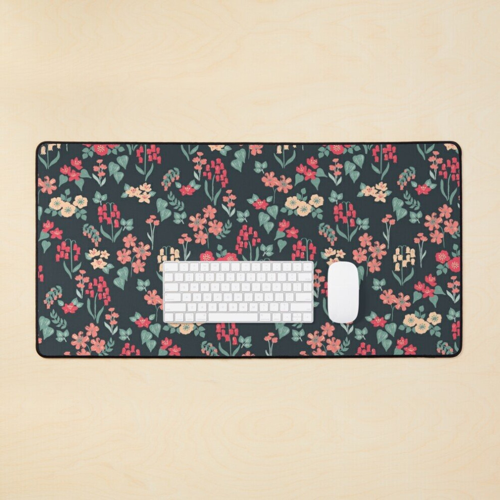 Desk Mat Fields Of Flowers Vintage Raspberry And Ink Large Gaming Mouse Pad 35X16 Inch 7802738396225