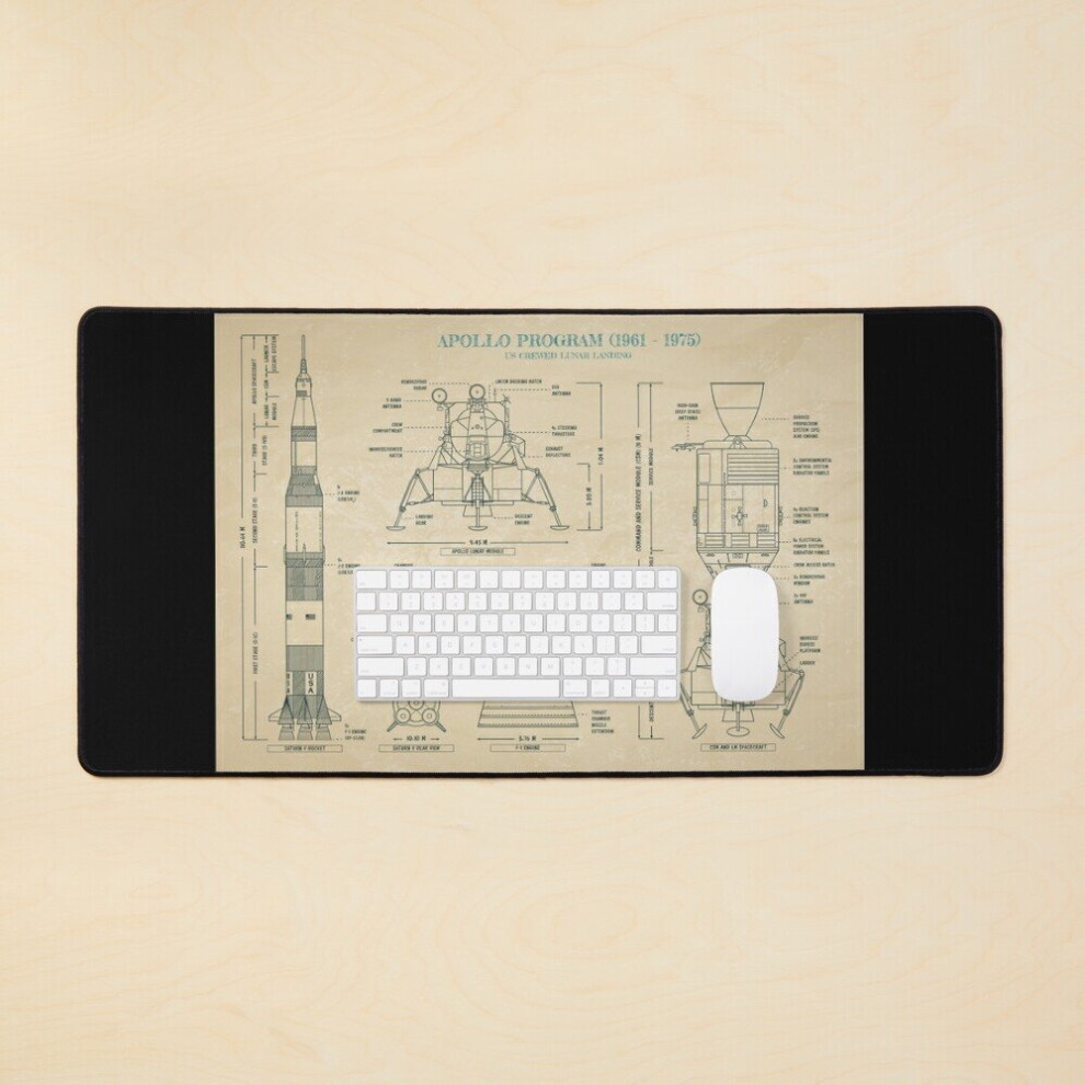 Desk Mat Apollo Program (1961 - 1975) (Parchment) Large Gaming Mouse Pad 35X16 Inch 7802738409543