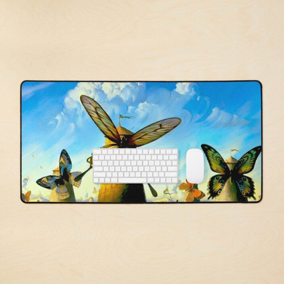 Desk Mat Butterfly Windmills : Vintage Abstract Print Large Gaming Mouse Pad 35X16 Inch 7802738338508