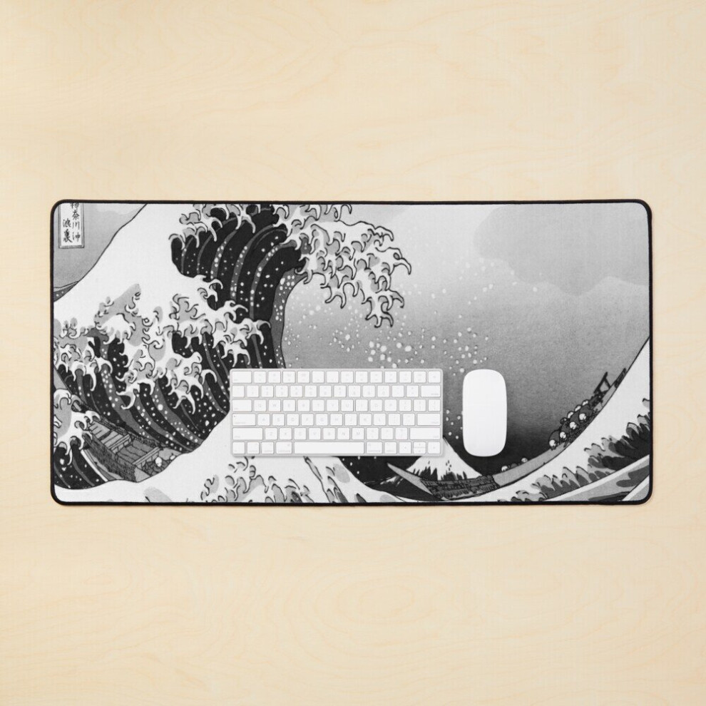 Desk Mat Great Wave: Monochrome Large Gaming Mouse Pad 35X16 Inch 7802738345094