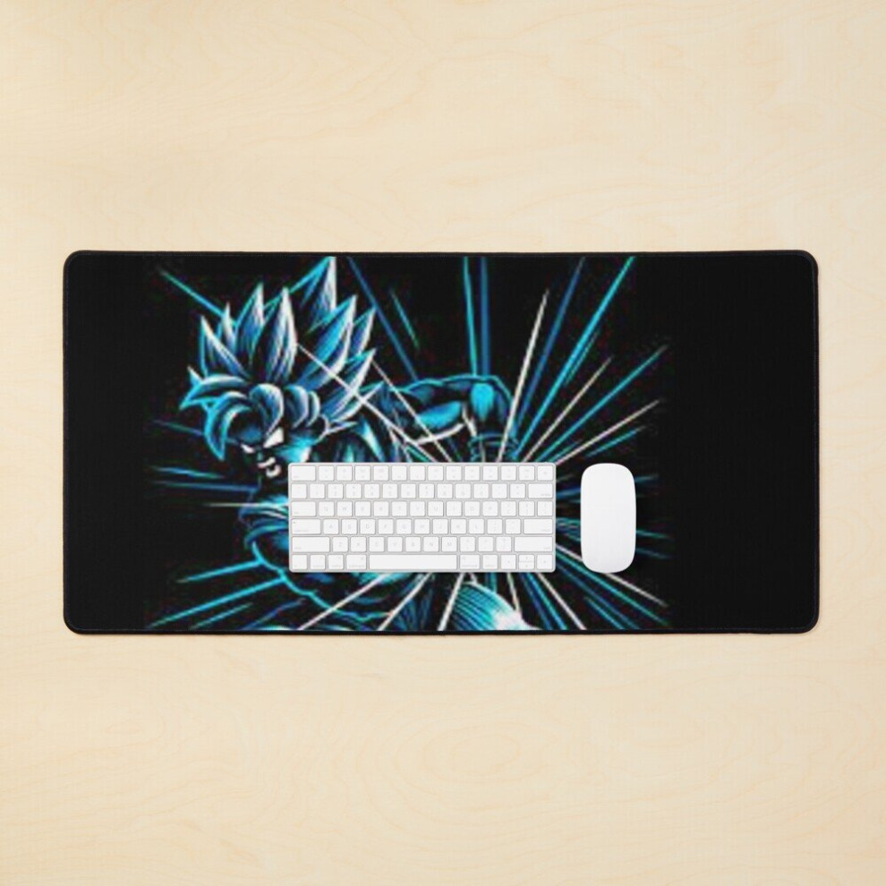 Desk Mat Goku ( Super Saiyan ) Large Gaming Mouse Pad 35X16 Inch Blue 7802738355345
