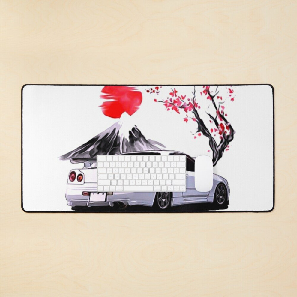 Desk Mat Nissan R34 At A Sunset - Painting Large Gaming Mouse Pad 35X16 Inch 7802738362817