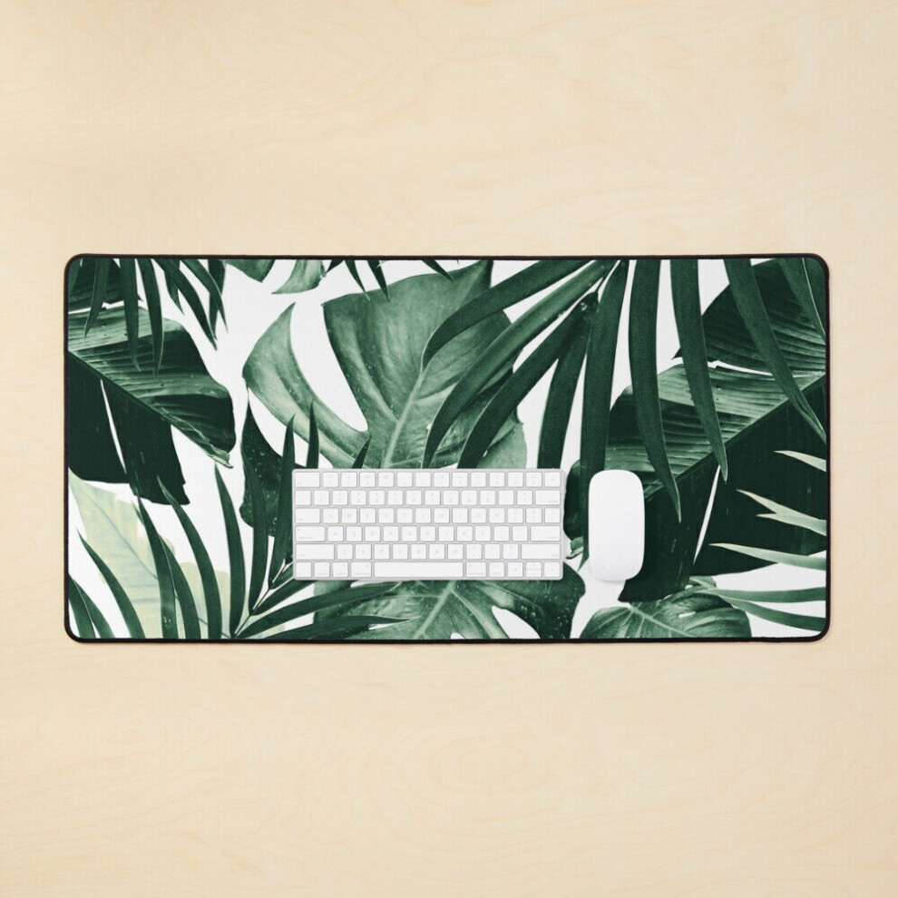 Desk Mat Tropical Jungle Leaves Pattern #4 #Tropical #Decor #Art Large Gaming Mouse Pad 35X16 Inch 7802738325881