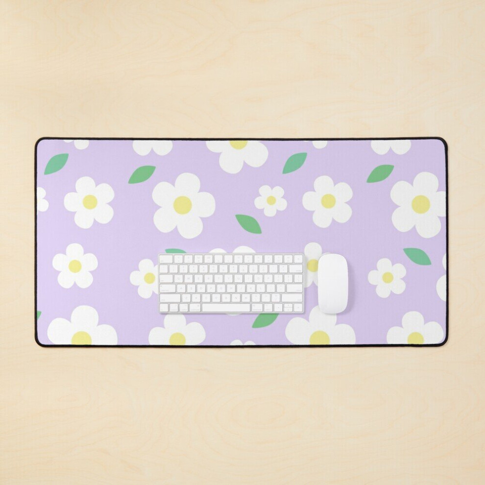 Desk Mat Flower Pastel Kawaii Cute Cottagecore Aesthetic Large Gaming Mouse Pad 35X16 Inch White/Lavender/Purple 7802738353815