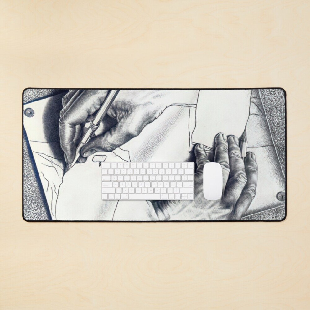 Desk Mat Drawing Hands By M.c. Escher Large Gaming Mouse Pad 35X16 Inch 7802738389296