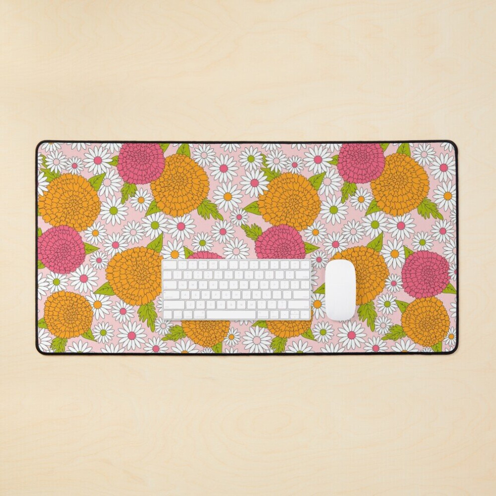 Desk Mat Zinnia Daisy Delight Floral Flower Power Large Gaming Mouse Pad 35X16 Inch Pink/Orange 7802738375800
