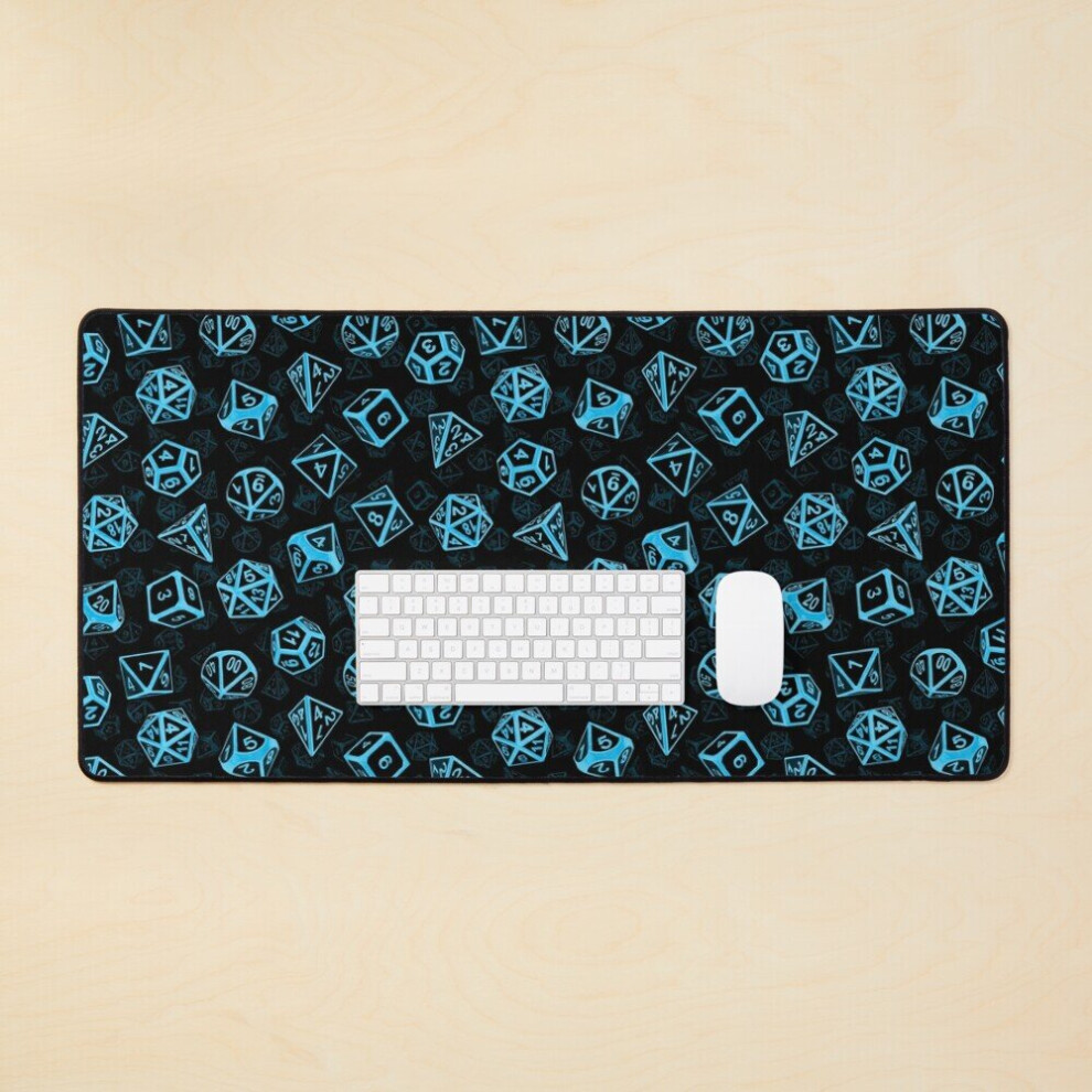 Desk Mat D20 Dice Set Pattern (Blue) Large Gaming Mouse Pad 35X16 Inch Blue 7802738404616