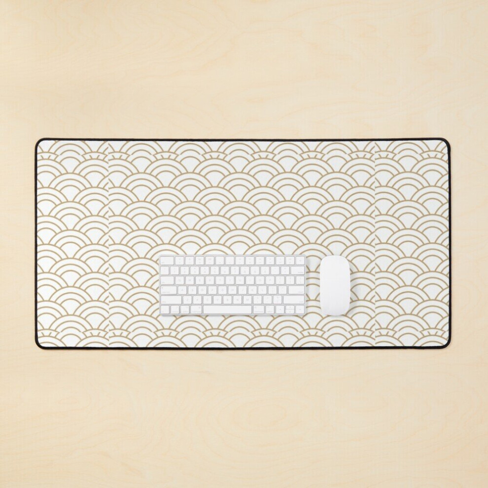 Desk Mat Seigaiha Japanese Wave Large Gaming Mouse Pad 35X16 Inch Gold 7802738346275