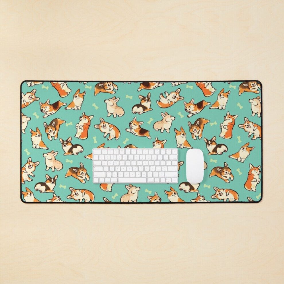 Desk Mat Jolly Corgis In Large Gaming Mouse Pad 35X16 Inch Green 7802738312690