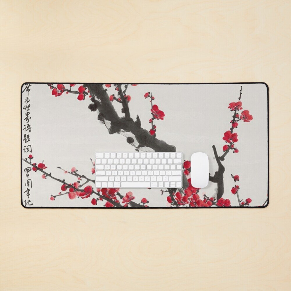 Desk Mat Plum Blossoms Large Gaming Mouse Pad 35X16 Inch Red 7802738315943